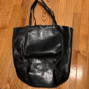 Madewell Large Black Leather Tote Bag